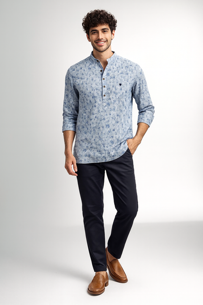 Blue Printed Short Kurta