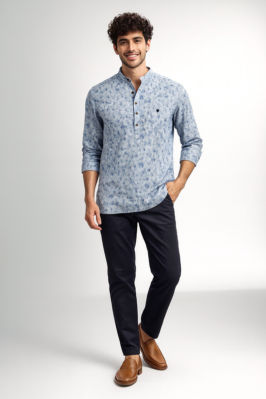 Blue Printed Short Kurta