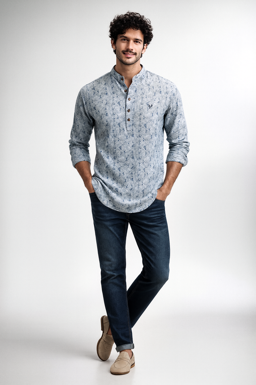 Blue Printed Short Kurta