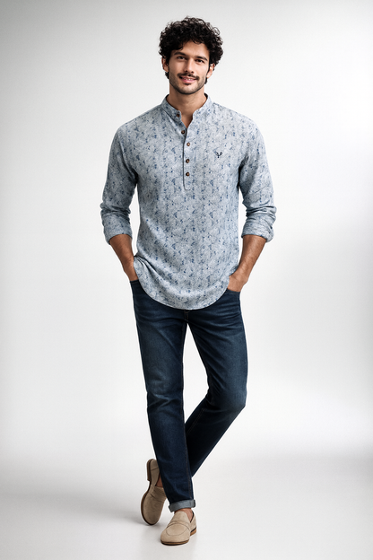 Blue Printed Short Kurta