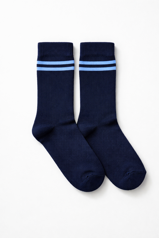 Navi Blue socks with Sky blue stripes